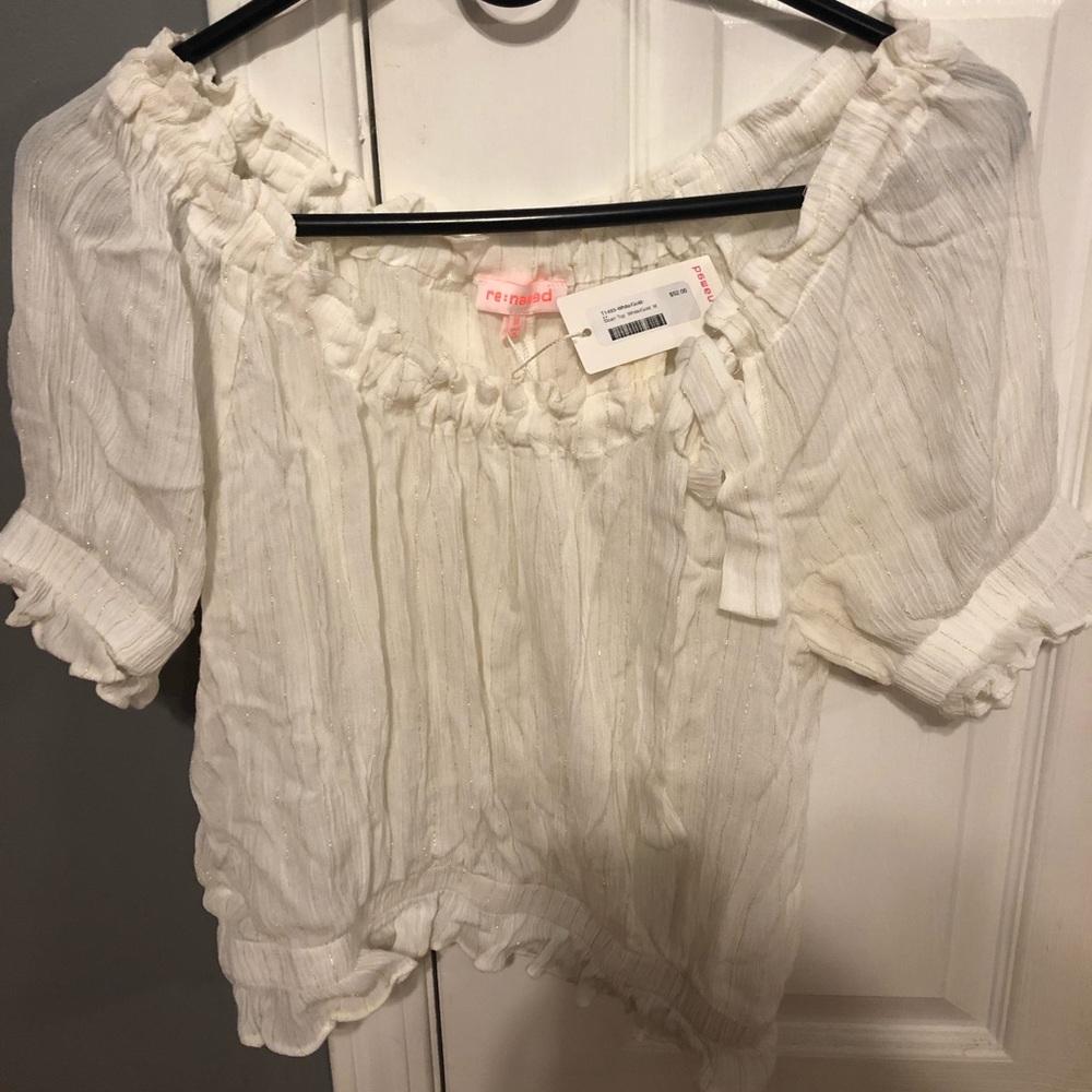 Gold and white scoop neck blouse
